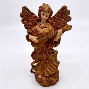 Angel Figurine in Golden-Bronze color, Resin Material, 5” Tall